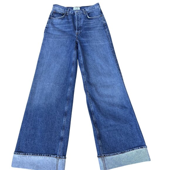 AGOLDE Dame Womens 25 / 2 High Rise Jeans Wide Leg Cuffed Button Fly Slung Baggy - Picture 1 of 15